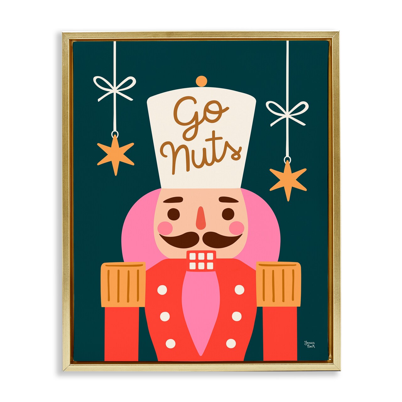 Stupell Industries Go Nuts Nutcracker on Green Floating Frame, design by Jessica Beck